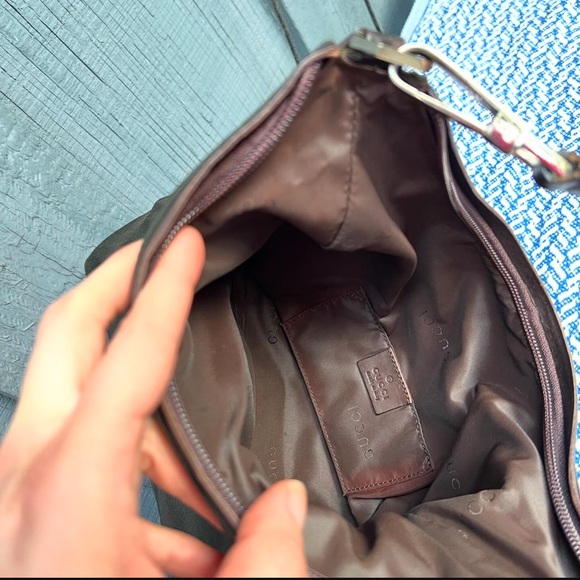 Gucci Vintage Nylon Hobo Shoulder Bag Dark Brown Y2K Small - Picture 5 of 9